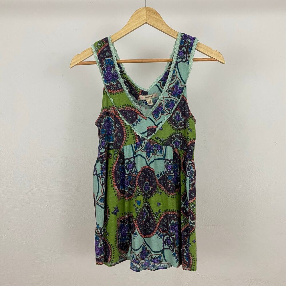 Free People Paisley Sparkle Jersey V Babydoll - Seafoam - Size Small